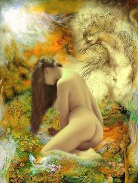  original Pintura al %C3%B3leo - corcel desnudo y texturizado en floral dreamland nude original